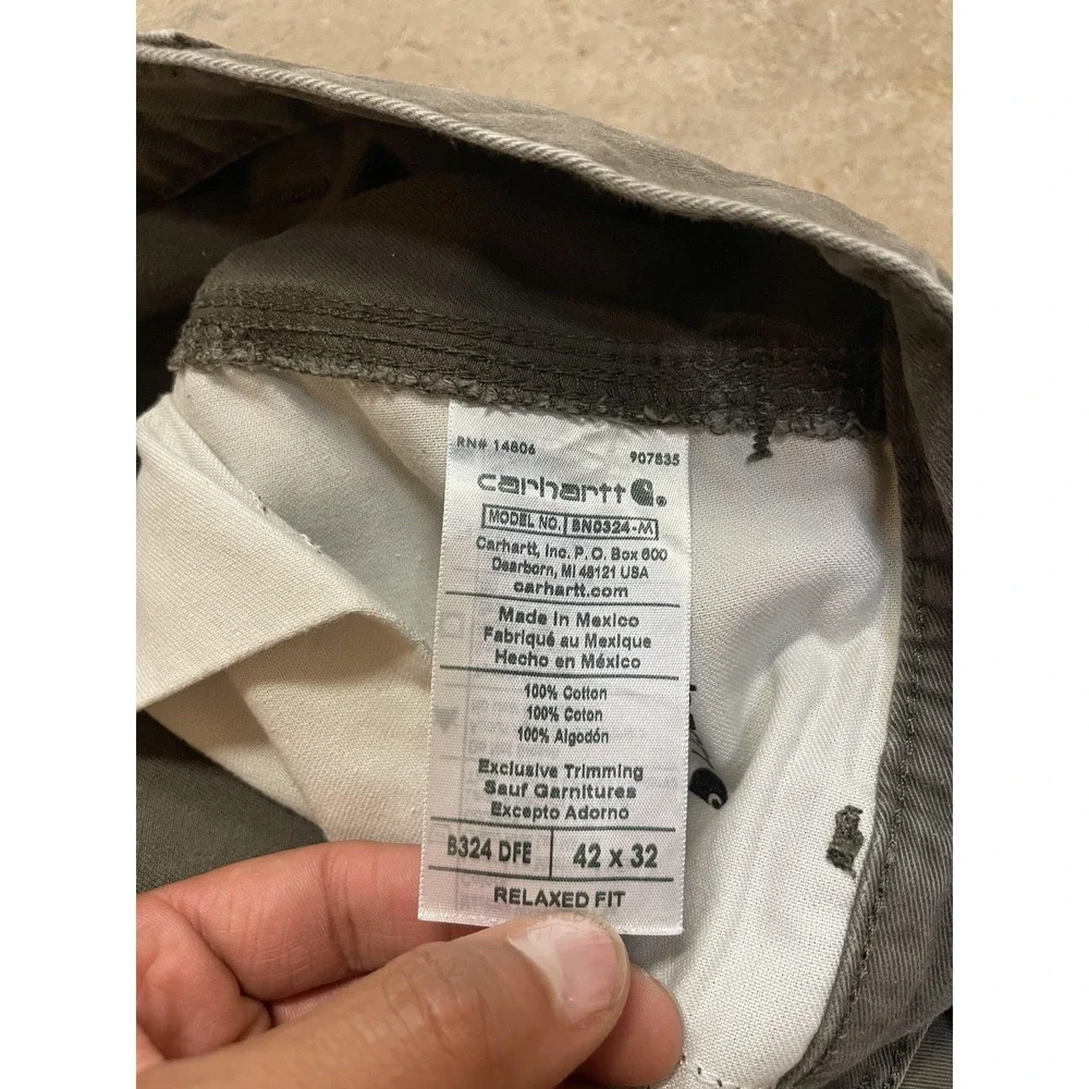 Carhartt Pants Mens‎ 42x32 Gray Relaxed Fit Canvas Carpenter Work B324 DFE